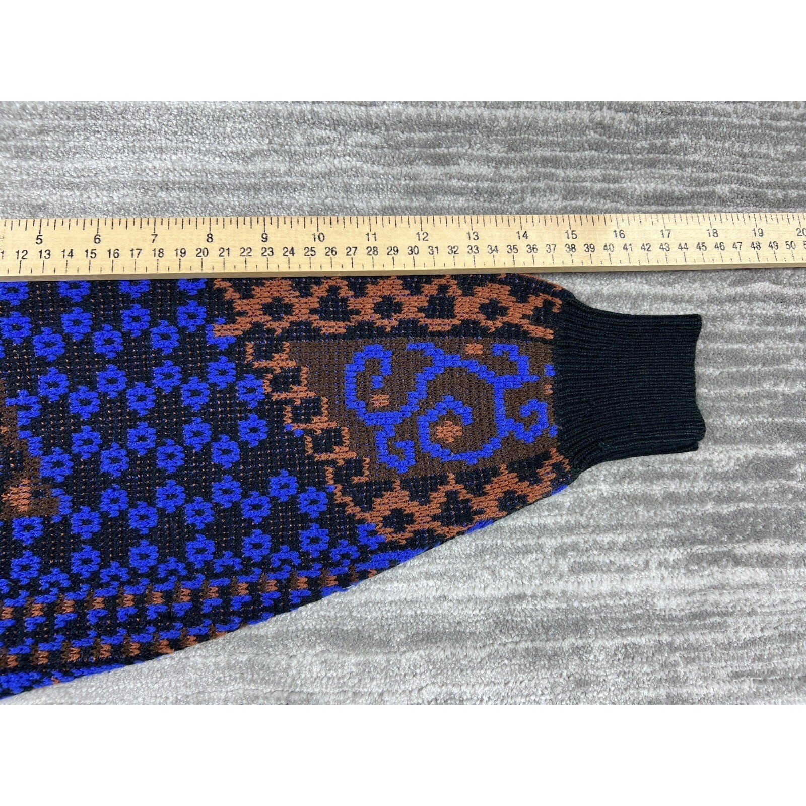 Partners by Mervyns Sweater Women Medium Blue Brown Vintage Patchwork V-Neck 80s