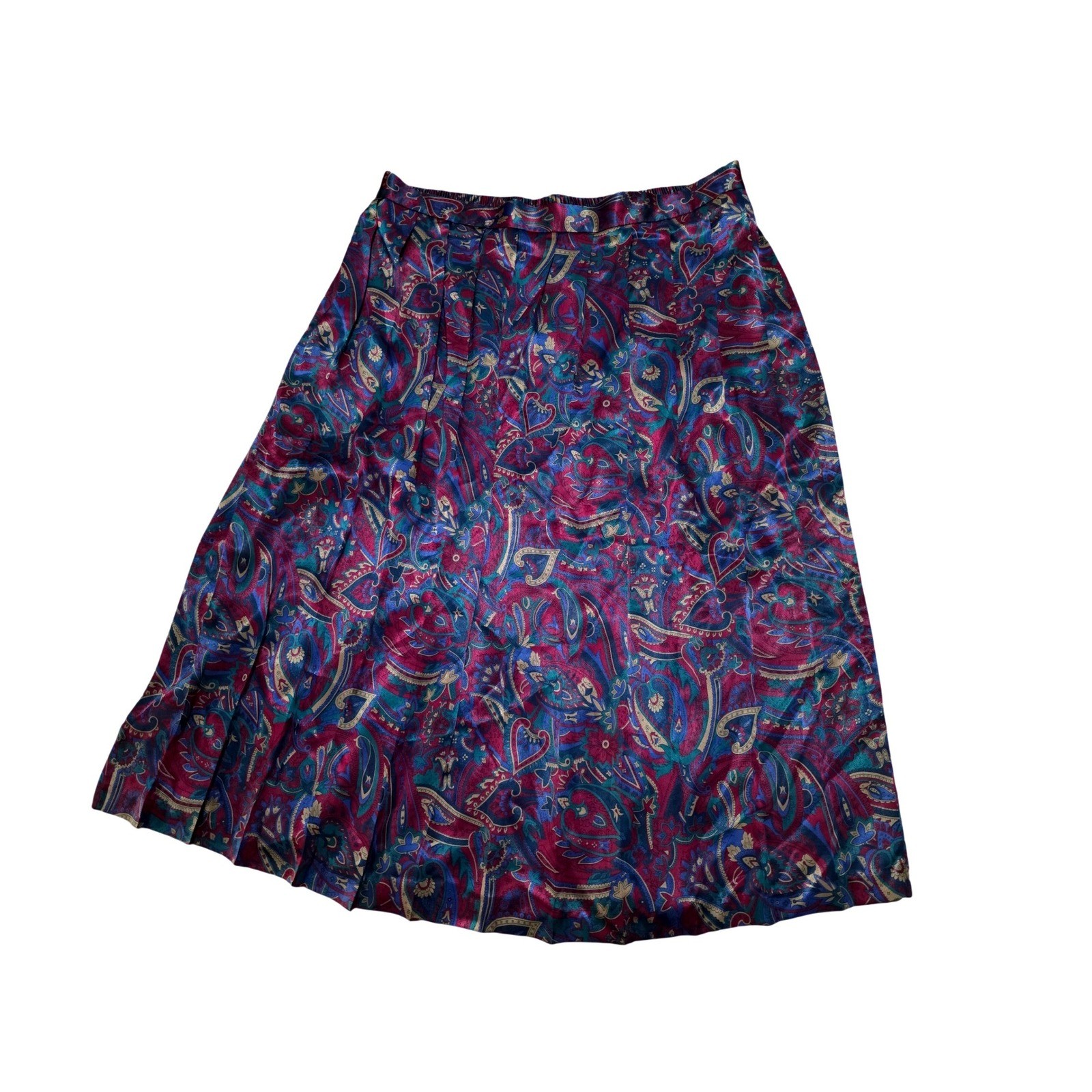 Koret Vintage Paisley Pleated Midi Skirt Plus Size 26W Jewel Tone Elastic Waist