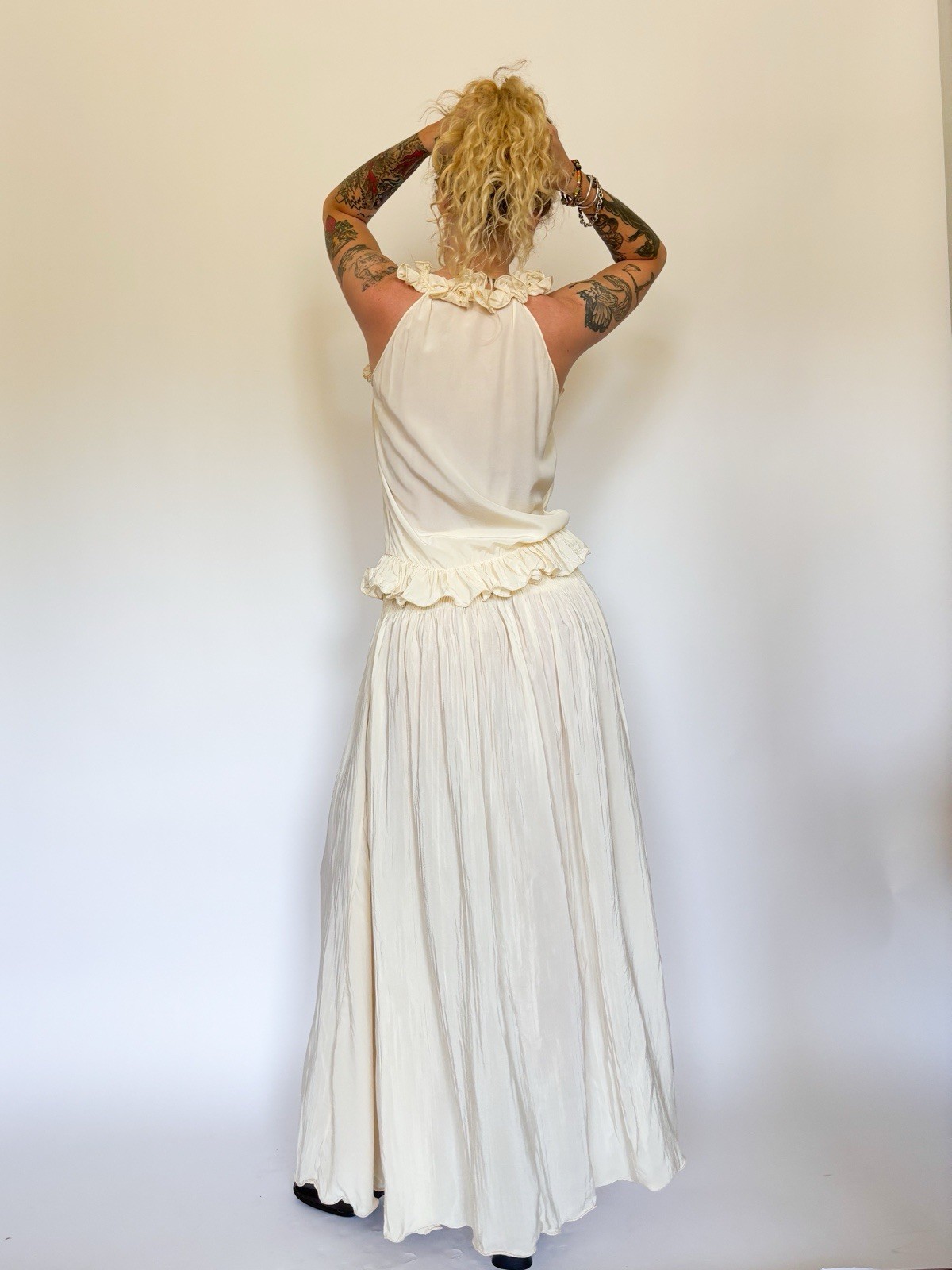Edwardian Silk Two Piece Matching Set Top Skirt Bridal Outfit Antique VTG