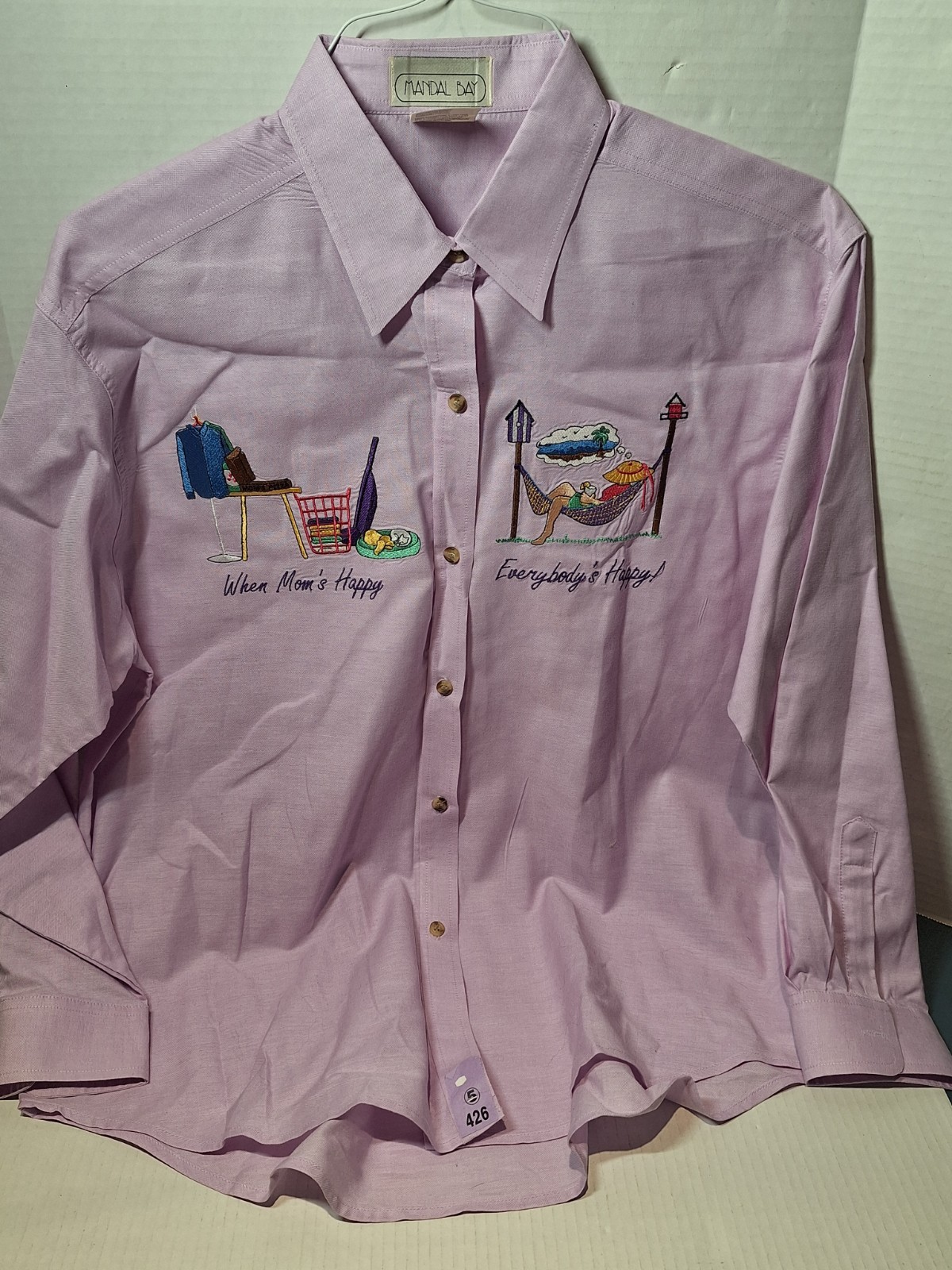 Vintage Mandal Bay Button Up Shirt, Womans Xl, Purple, Embroidered, Cotton Blend