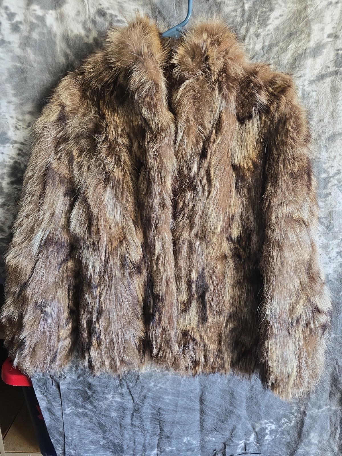 Raccoon Fur Coat Womens Brown Full Pelt Hip Length Plush Winter Size M L