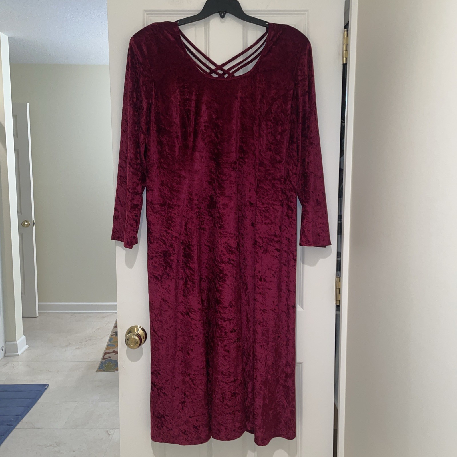 Vintage Brett Alixander Maxi Dress Women 24W Red Crushed Velvet Strappy Back
