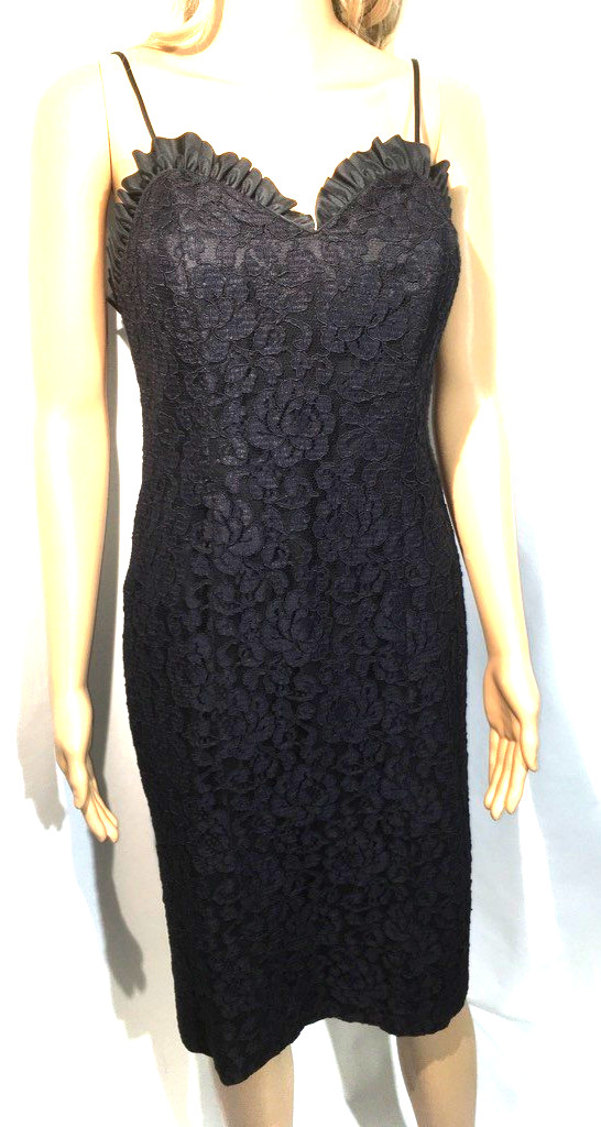 Ricki Lang for Nuit Gothic Black Lace 50s Vintage Style Dress S/M RED GOTH Strap