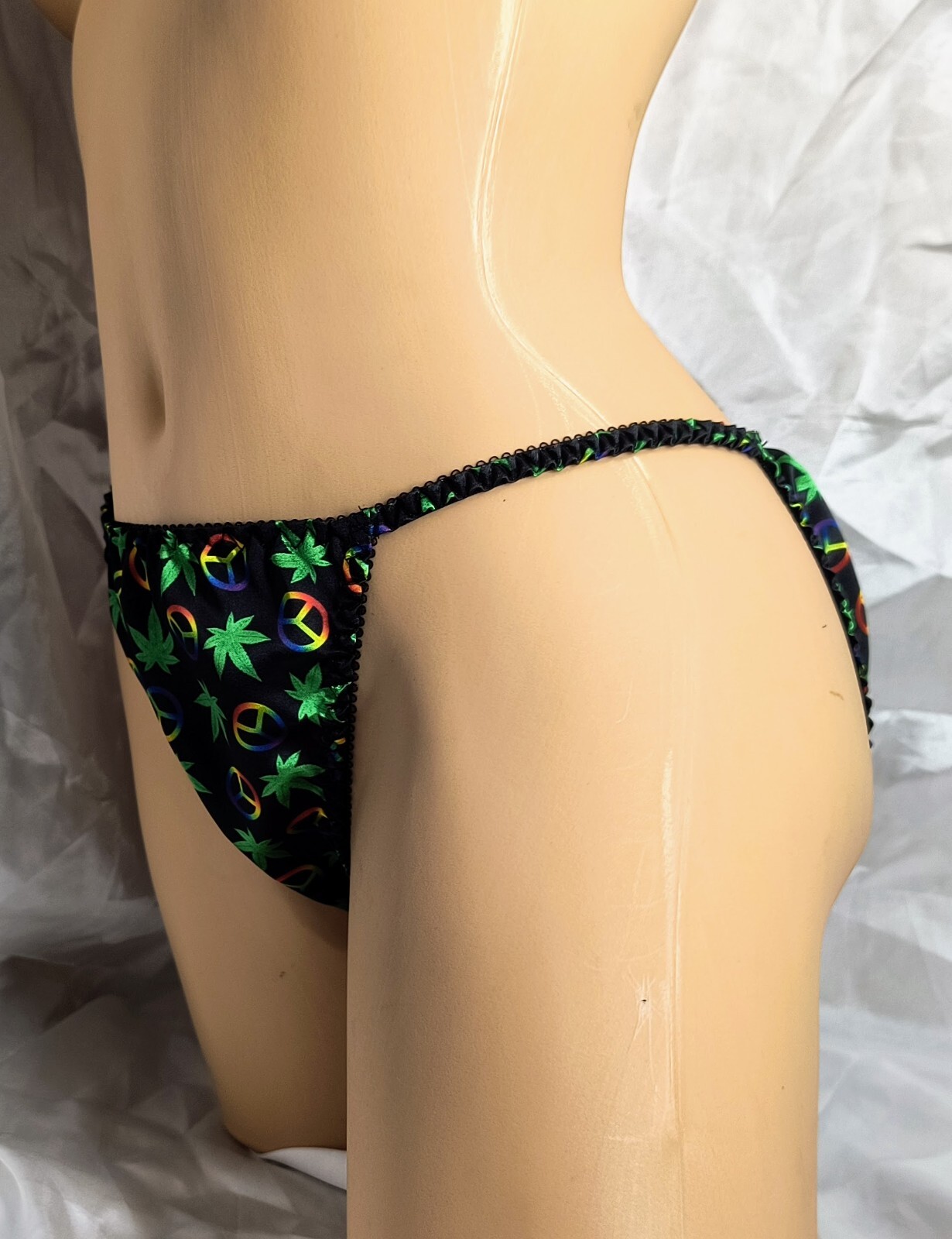 420 PEACE print Satin String Bikini panties *Limited Edition*