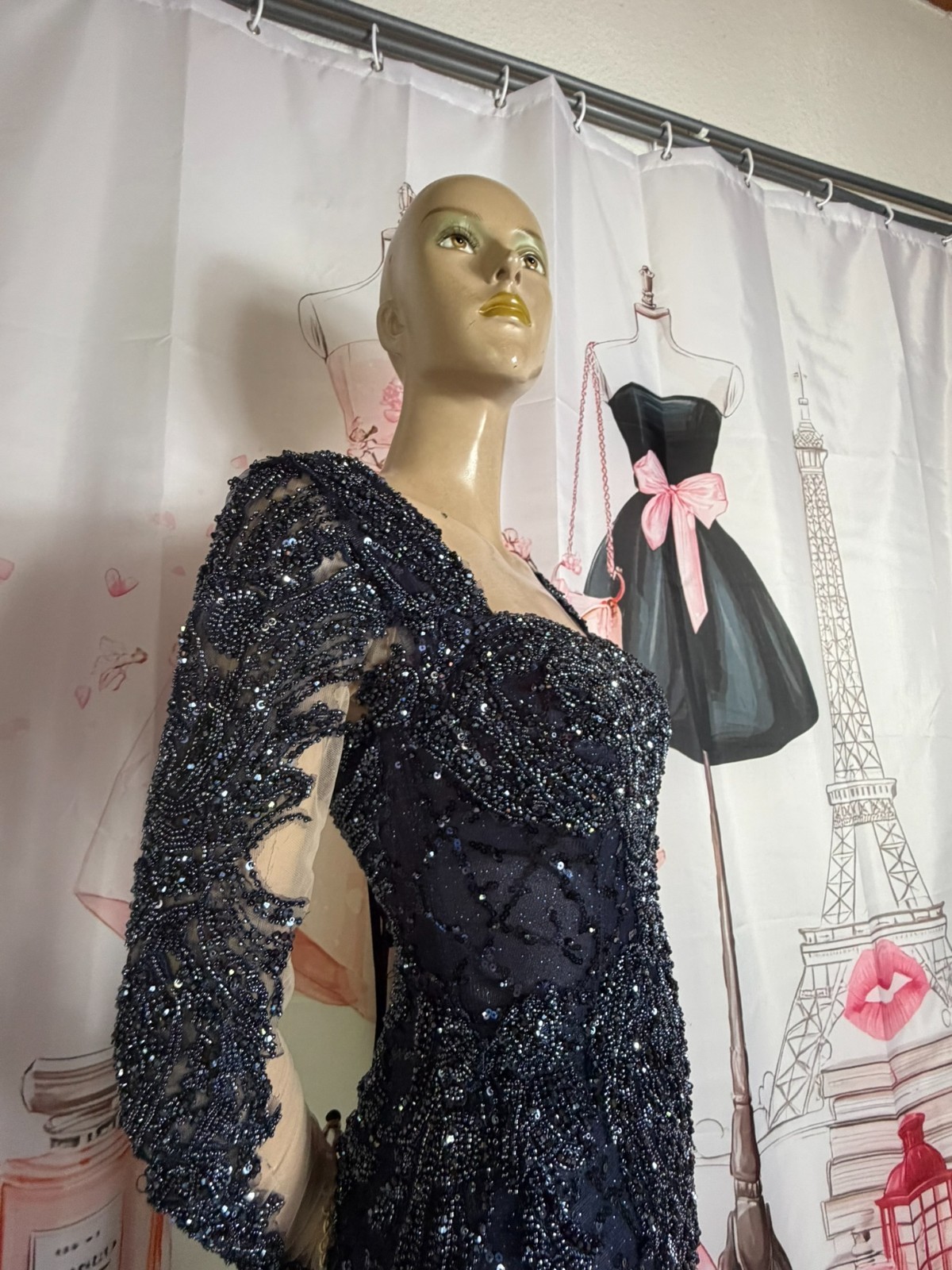 Vintage 80s 90s Mermaid Dress Gothic Wedding Beaded Evening Gown Train 32 34