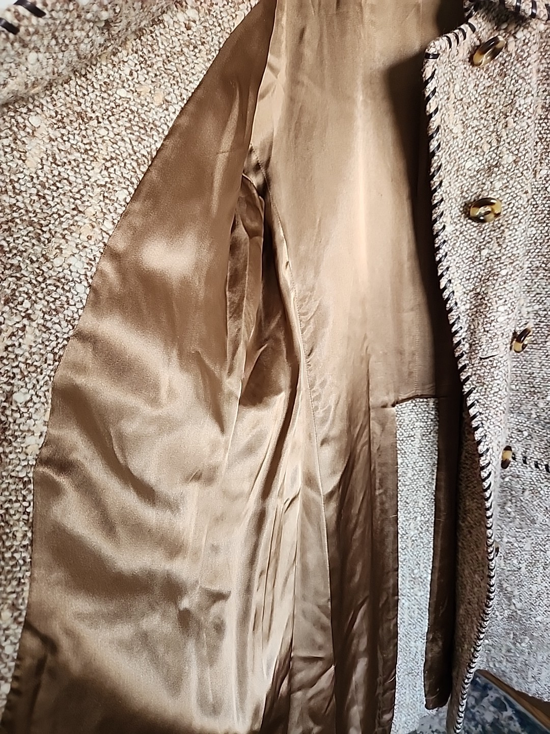 Vintage Oscar de la Renta Wool Tweed Coat Double Breasted Belted Back