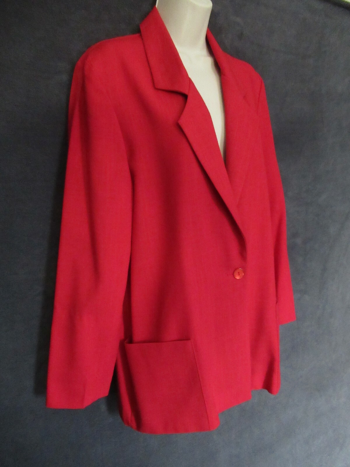 Vintage 80’s Carole Wren Sportswear Red Poly Rayon Blazer Suit Casual Jacket M
