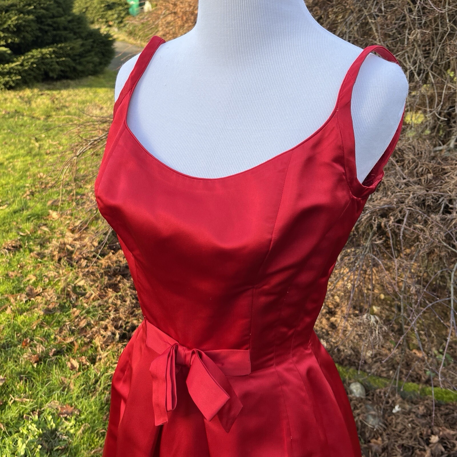 Vintage Ceil Chapman Dress 50s Red Spaghetti Straps Rare 🍒🍒 Bow