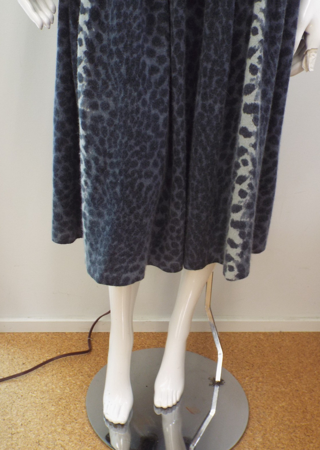 Vintage 1980s KENZO Sweater & Skirt Lambswool Angora Gray Animal Print Blue