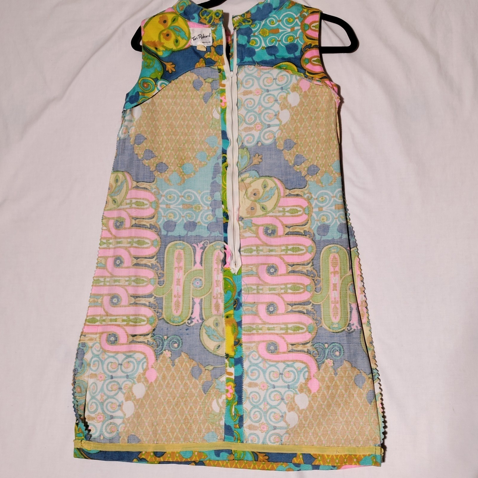 Tori Richard Hawaiian psychedelic 60s Multicolor Shift Dress Sz 12 Vtg
