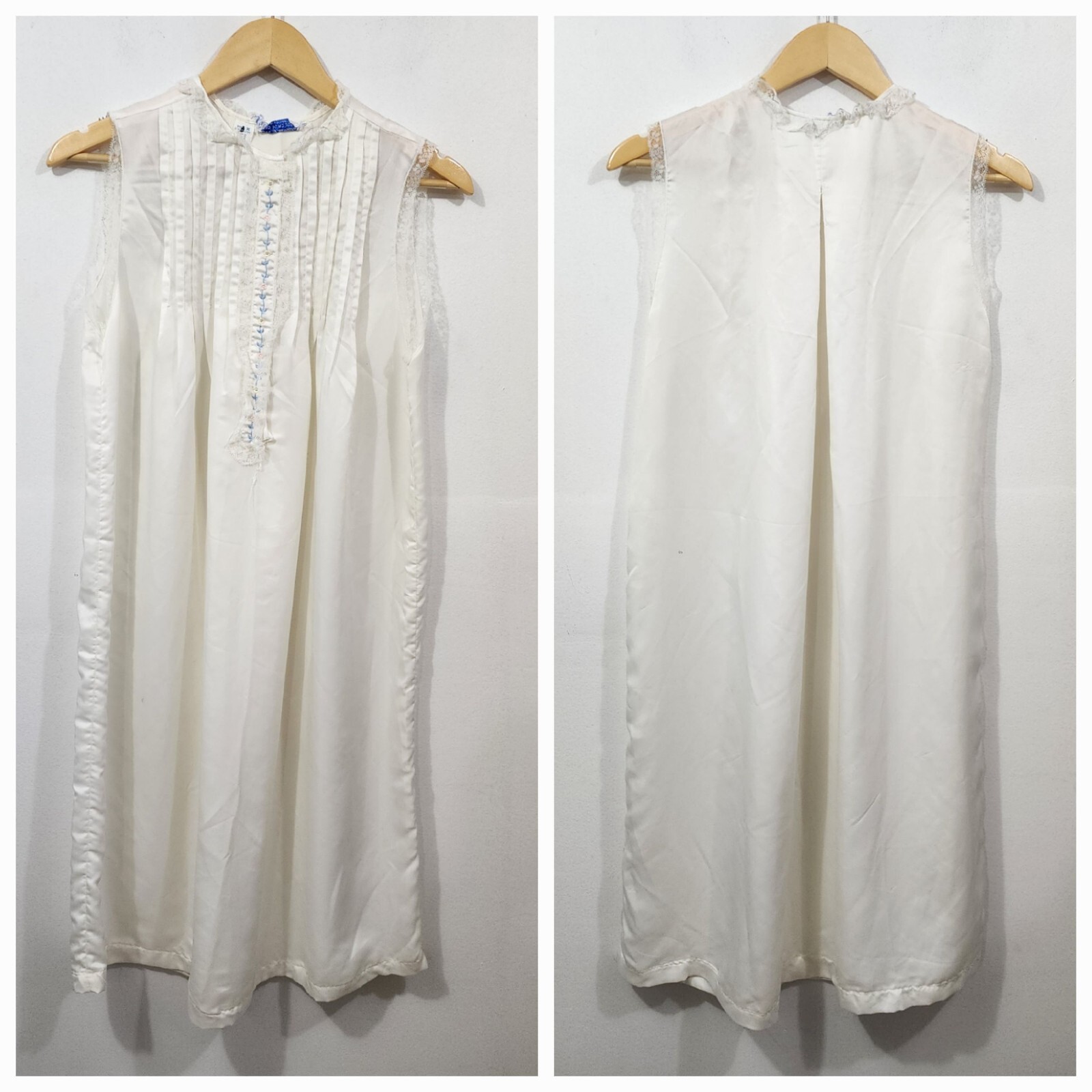 Eve Stillman Hand Embroidered Silk Nightgown Ivory Cottage Peasant Womens Size M
