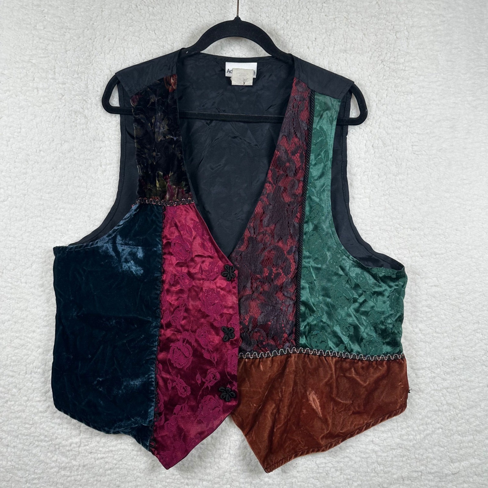 Vtg Adrian Jordan Patchwork Vest Womens 18/20 Velvet Lace Floral Boho Whimsigoth