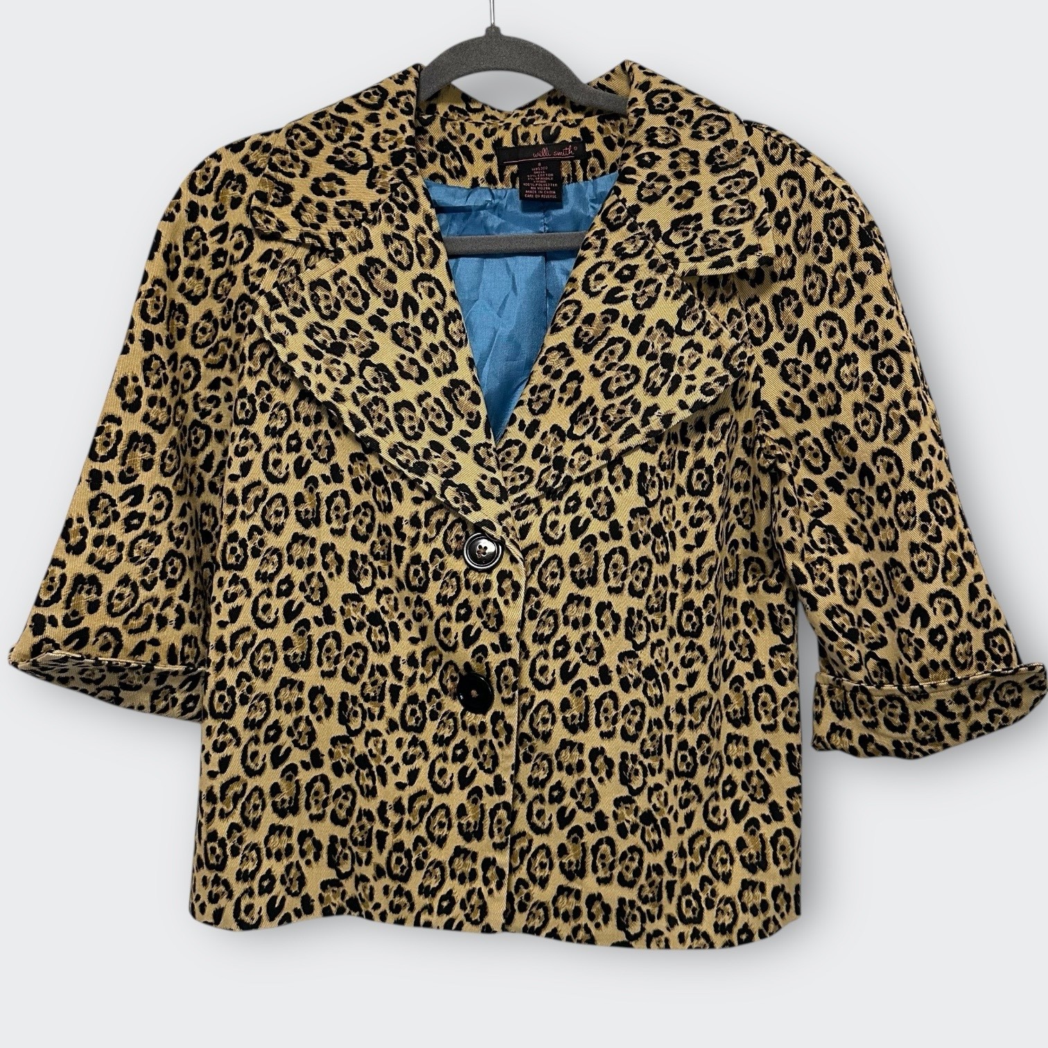 Vintage WILLI SMITH 90s Y2K Leopard Print Blazer Jacket 8 3/4 Sleeve Boxy Lined