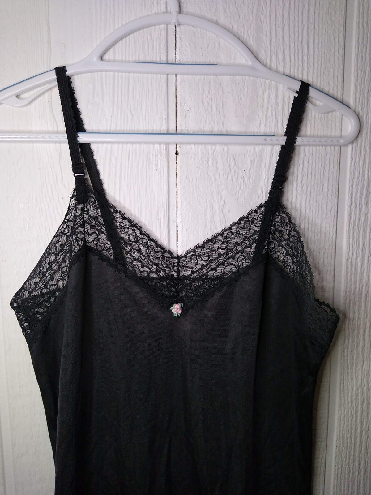 Vintage JC Penney Body Lites Full Slip Dress Nylon Lace Black Sz 34 Made in USA
