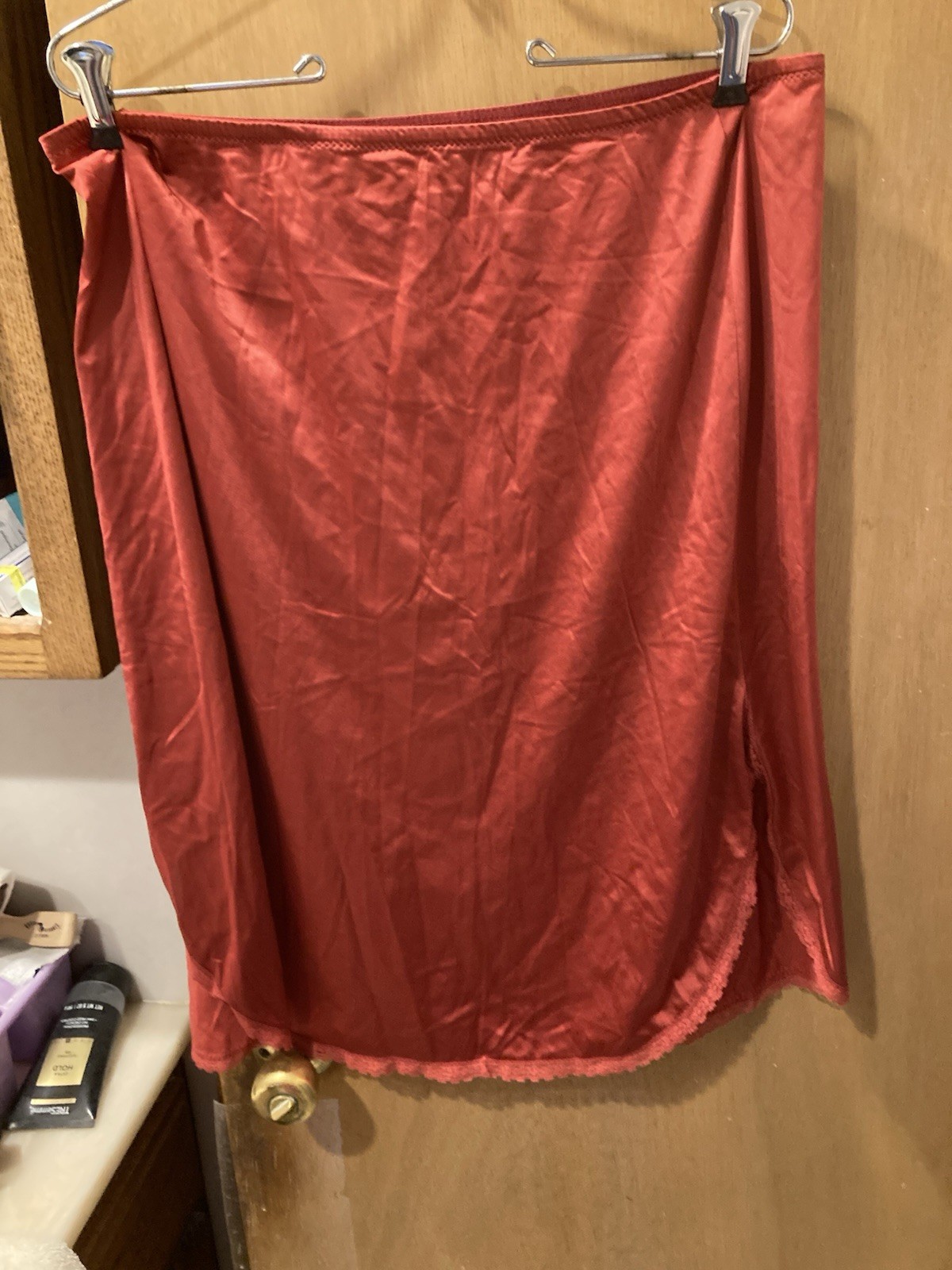 Vintage Deep Red 1/2 Slip With Lace Hem Sears Large 34” Waist 25” Long