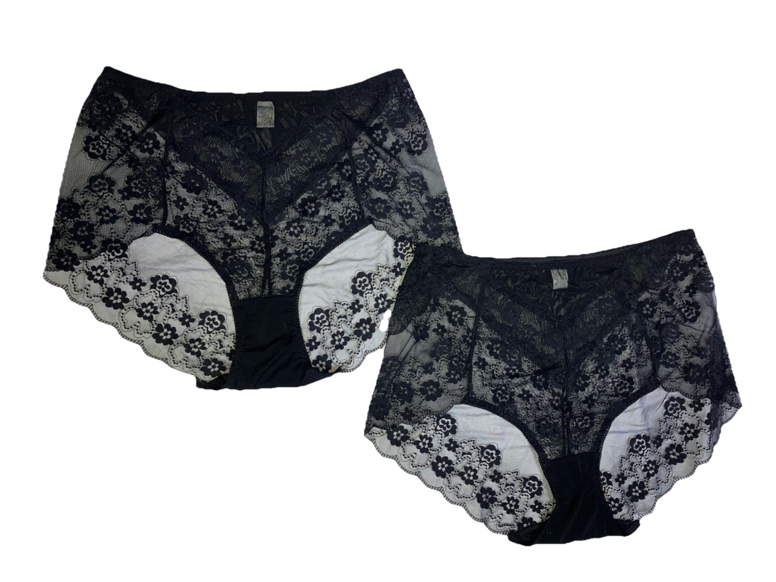 Set 2 NEW 3x Sheer Lace Risqué Taupe Granny Panty Nylon Mesh Lace Spandex Sissy
