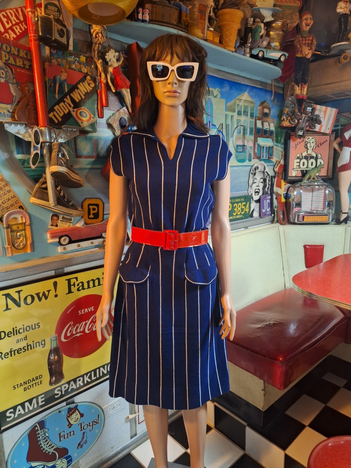 True VTG 1960s 70s GINO PAOLI ITALY Original MOD WOOL Dress M Mid-century Belted