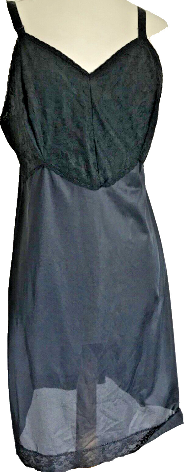 Vintage Black Full Slip, Philmaid Adjustable Strap Lace Lingerie Retro 38, Pinup