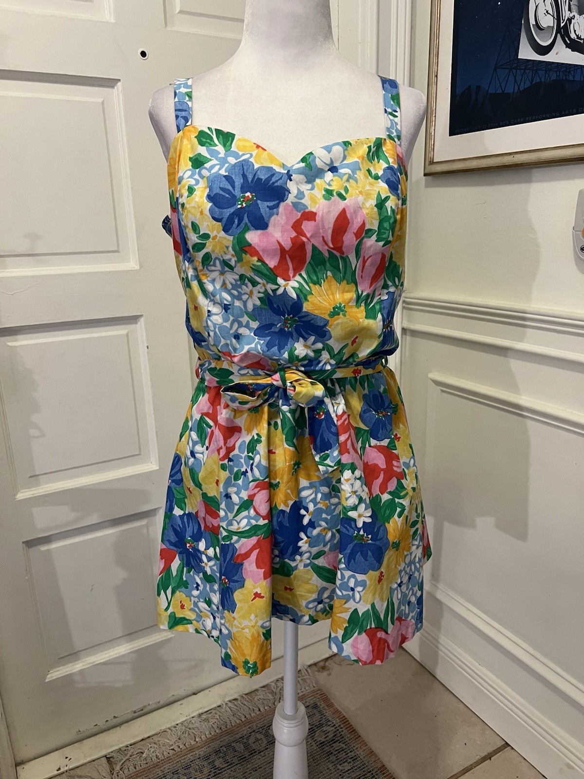 VTG vibrant Floral Print Sleeveless Dress/ Romper 50s/60s Sz L
