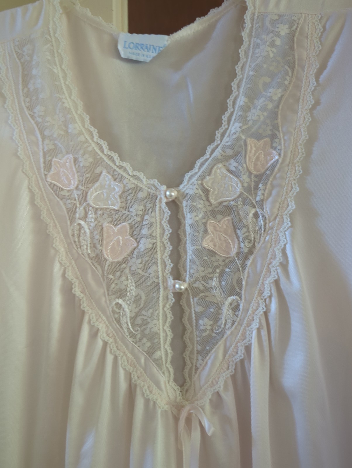 Vintage 80s Lorraine Nightgown & Robe Set SIZE 1X Piece Pink Aqua Appliqué
