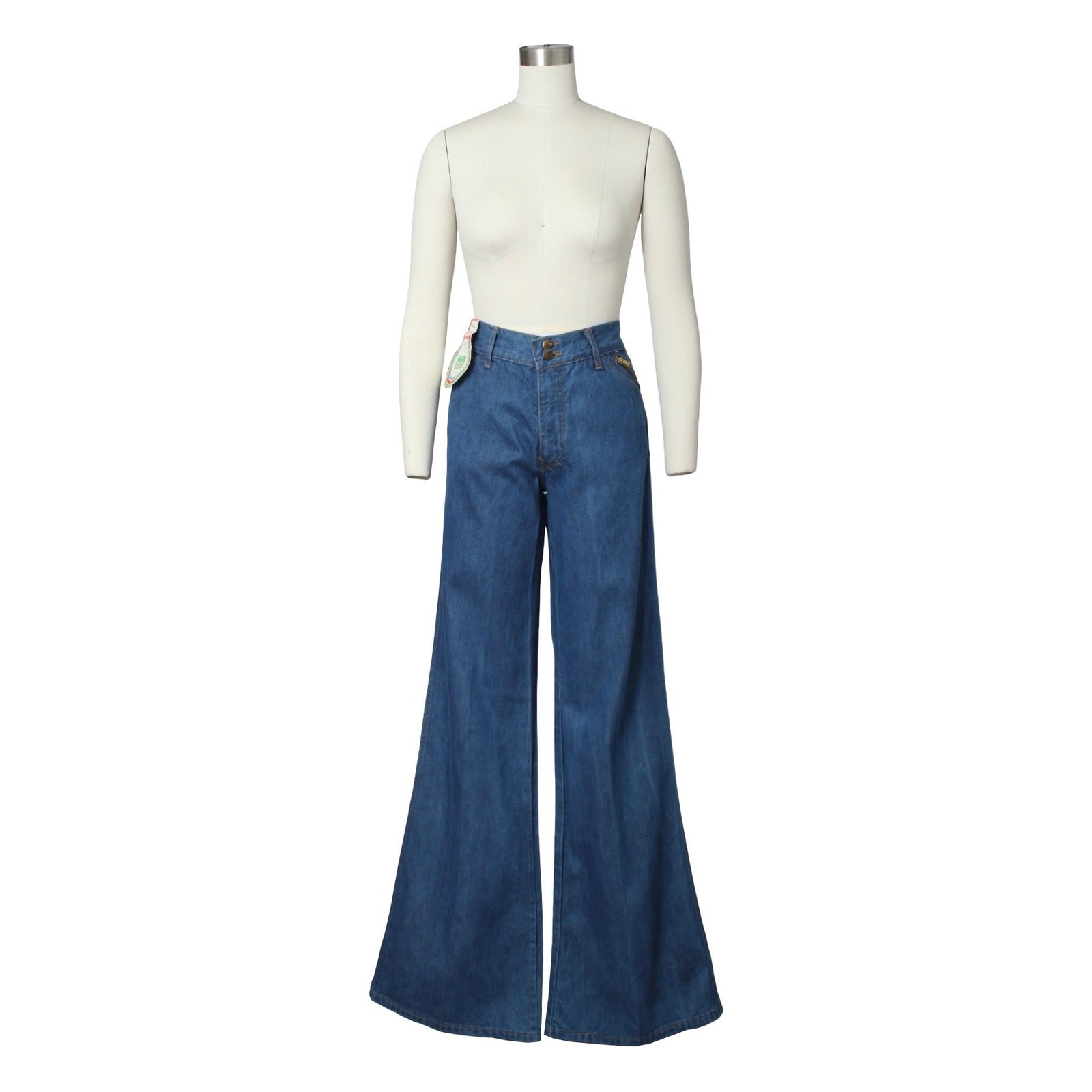 Vintage 1970s Bell Bottoms 70s Deadstock NWT High Rise Flares Blue Denim Jeans