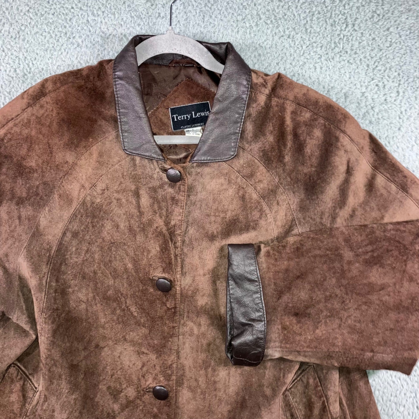 VTG Terry Lewis Leather Suede Jacket Women L Button Front Relaxed Chore Classic
