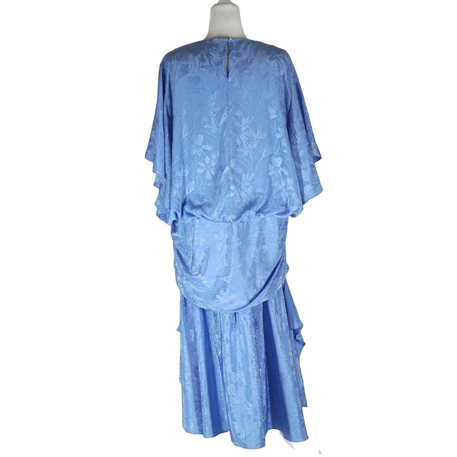 Charlee Allison Maxi Dress Women 24 Blue Vintage Floral Jacquard Drop Waist Cape