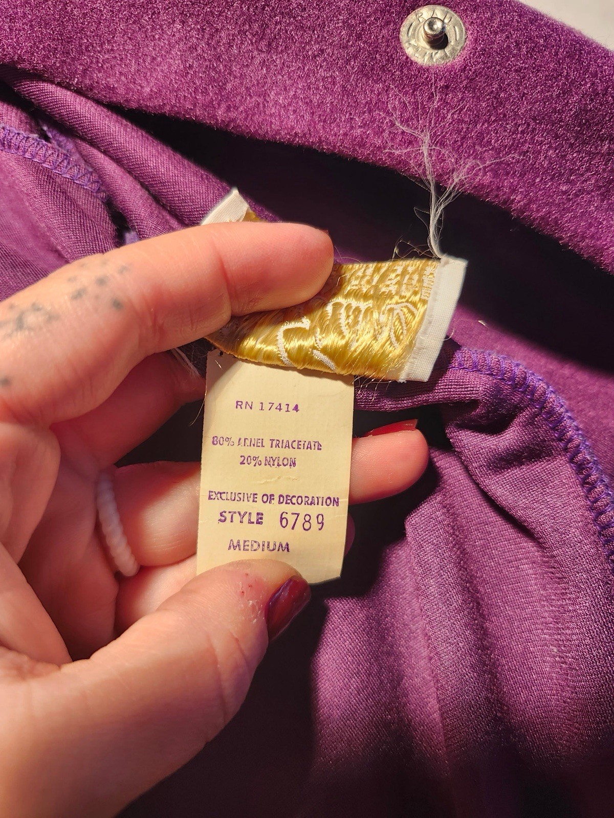 Vtg Miss Elaine Maxi Velour Robe Housecoat Purple Sz Med Lace Union Made USA
