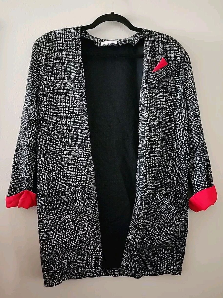 Vintage 80s Frederick’s of hollywood Black White Red Lounge Pajama Deco Jacket
