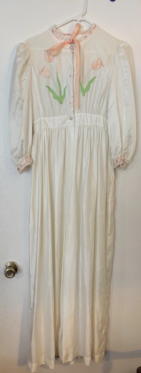 Vintage 60s 70s Odette Barsa Silk Night Gown Overcoat Robe Small