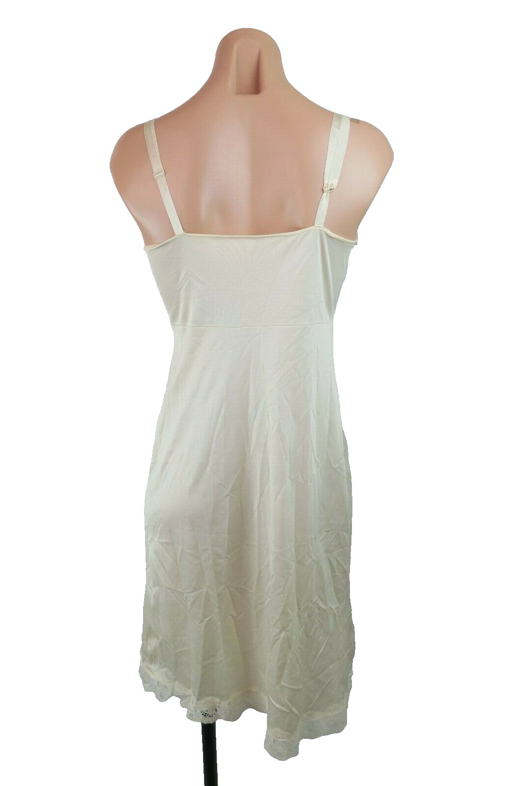 VTG 80s Night Gown French Alencon Lace Texsheen Full Slip Lingerie sz 34 Nude