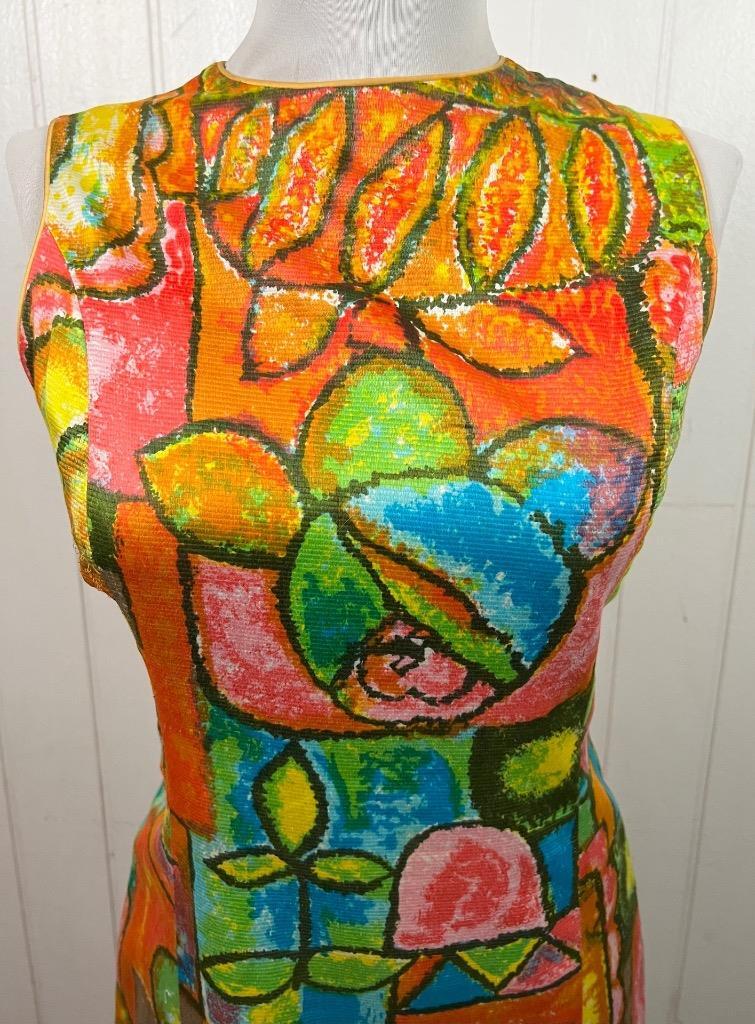 Vintage 1960s Floral Watercolor Art Fitted Dress sz XS by Rafaela Modas