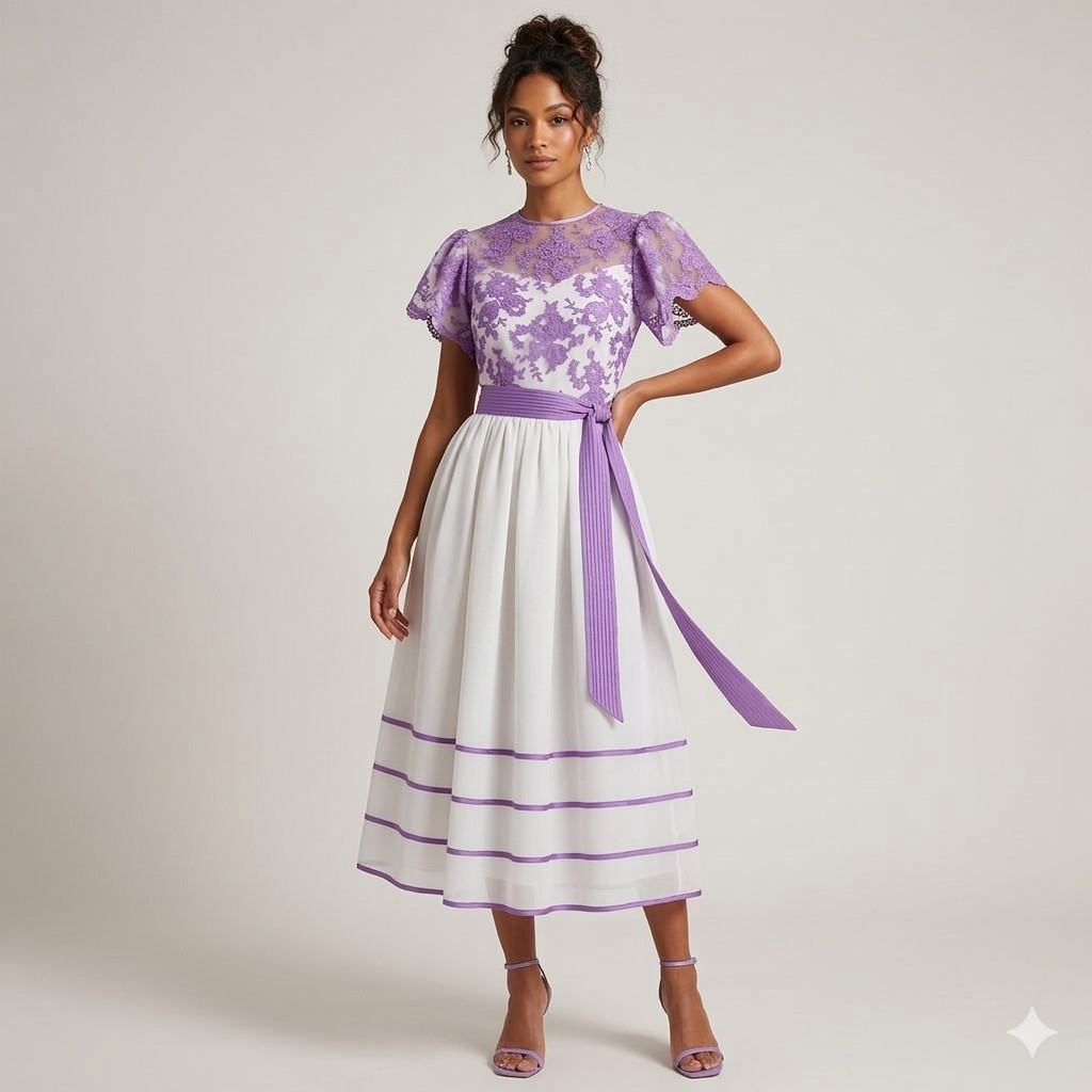 Vintage WILLIAM PEARSON Dress Small Women Fit & Flare Purple Lace Overlay