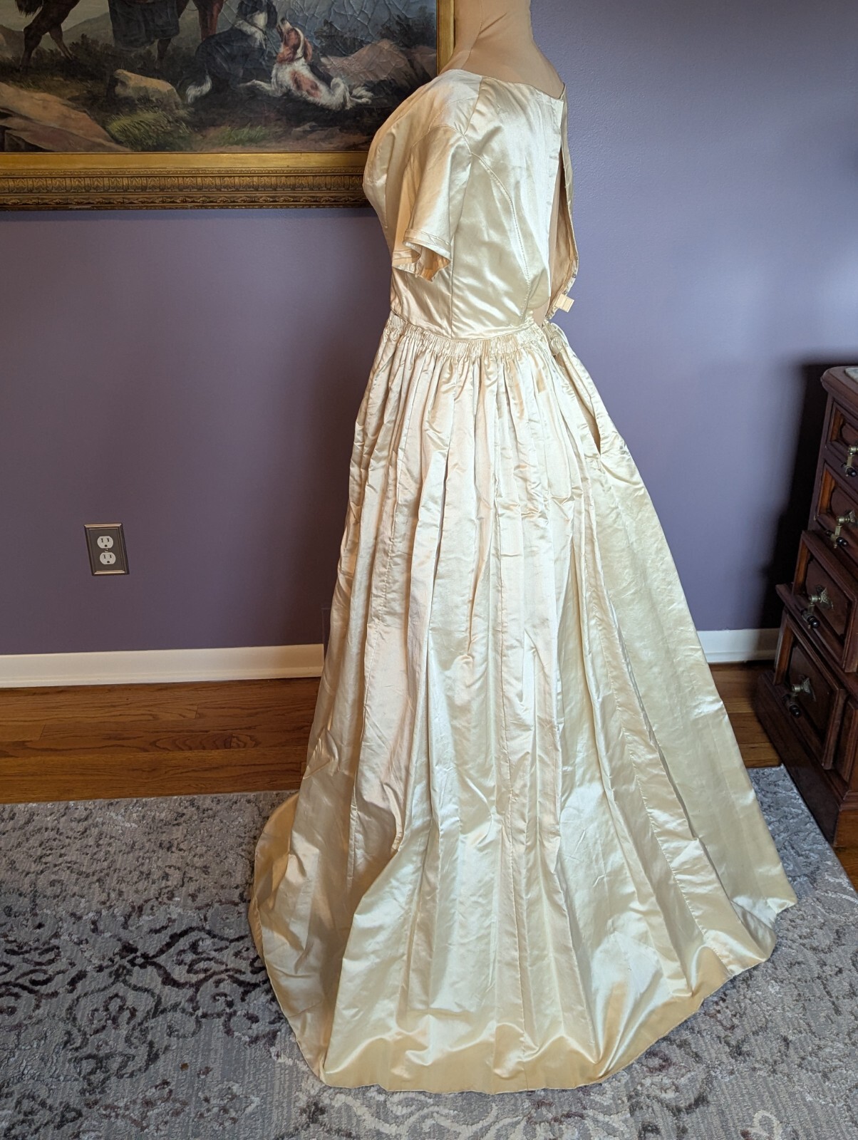 RARE Elegant Antique ca 1850’s Silk/Satin Wedding Dress Gown Handmade Museum