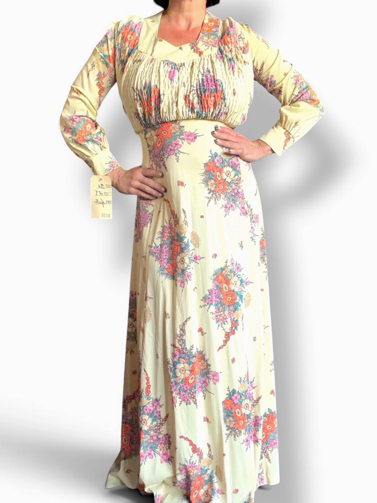 Vintage 1970s Floral Maxi Hostess Dress Gown CRC Hollywood Costume Archive