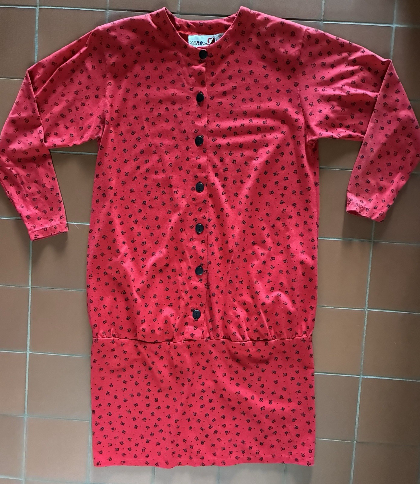 Vintage 1980s ZERO TO 9 Cherry Red Drop Waist Long Sleeved Dress Shoulder Pads M