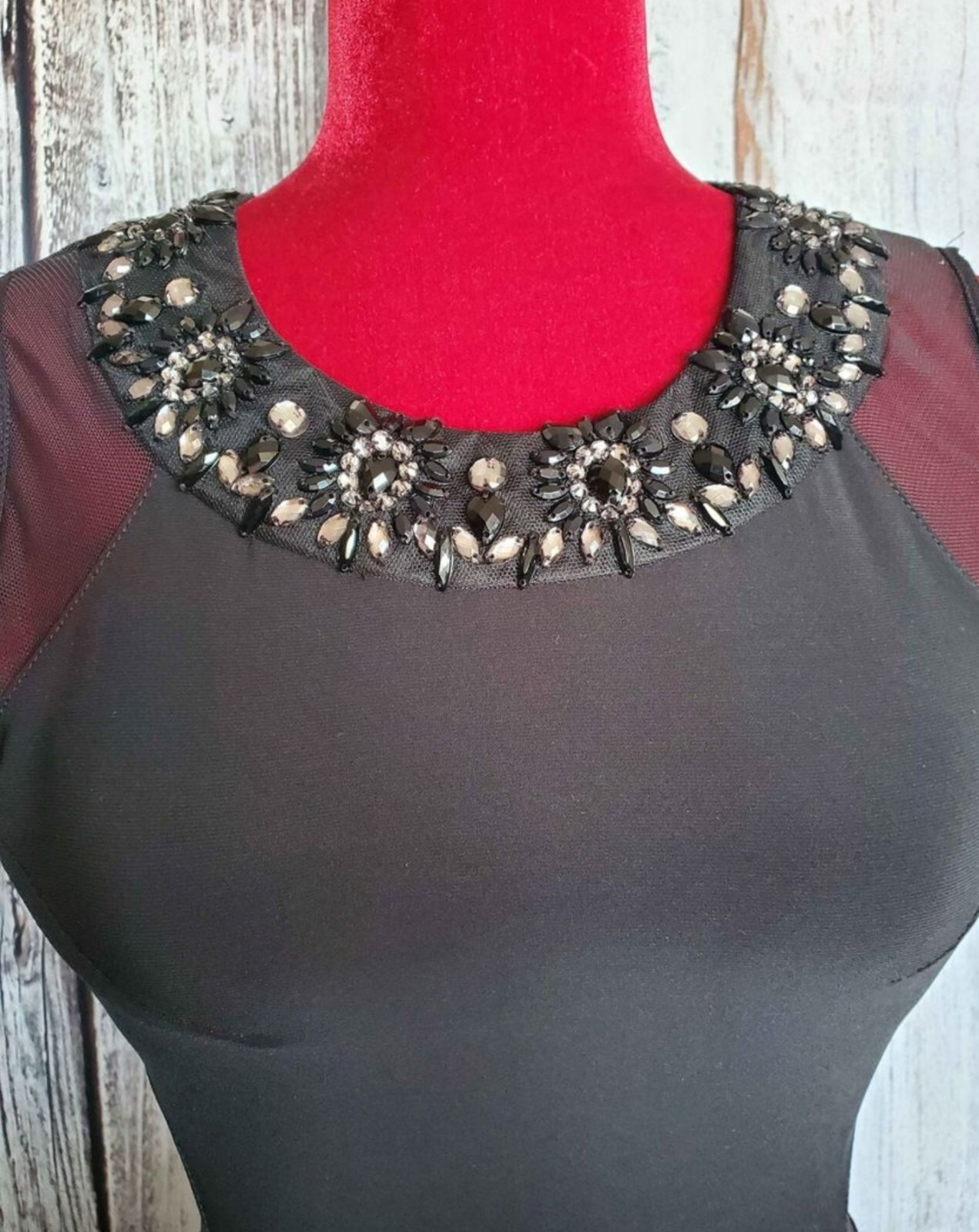 B Darlin Formal Dress Y2K Retro Black Sheer Cutout Mesh Avant Garde Small