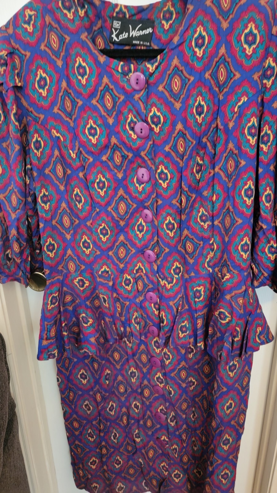 Women’s 1980s Vtg Dress Sz22 Kate Warner Made In USA Multicolor Dress Pre-owned
