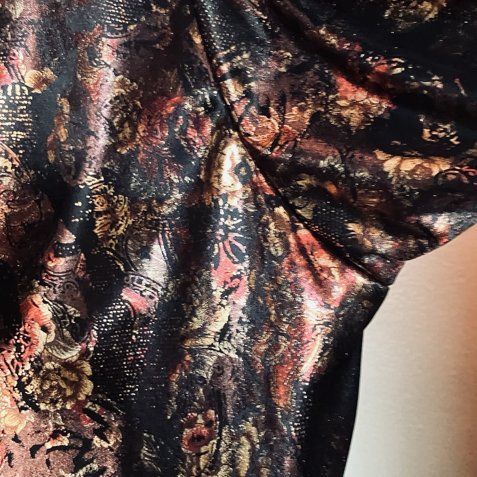 VTG Foil Button Down Blouse 22w Joanne Plus Black Rose Gold Long Sleeve 80s 90s