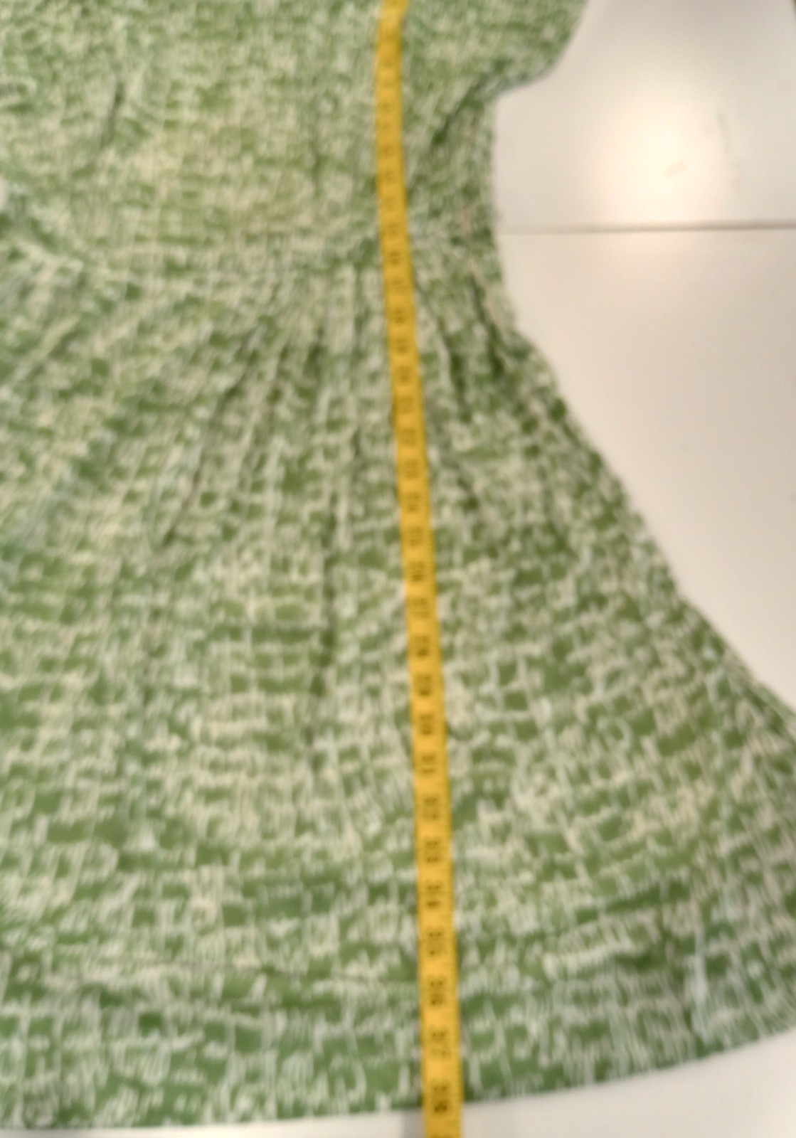 Vintage Green White Abstract Satin A Line Midi Dress Short Sleeve Side Zip