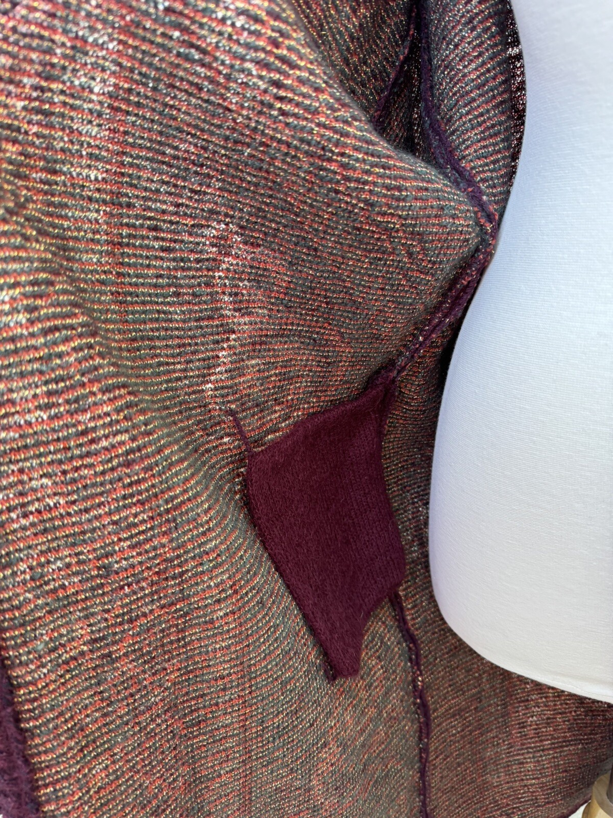 Vtg Cervelle Long Sweater Duster Size XL Burgundy Gold Wool Lurex Fall Pockets