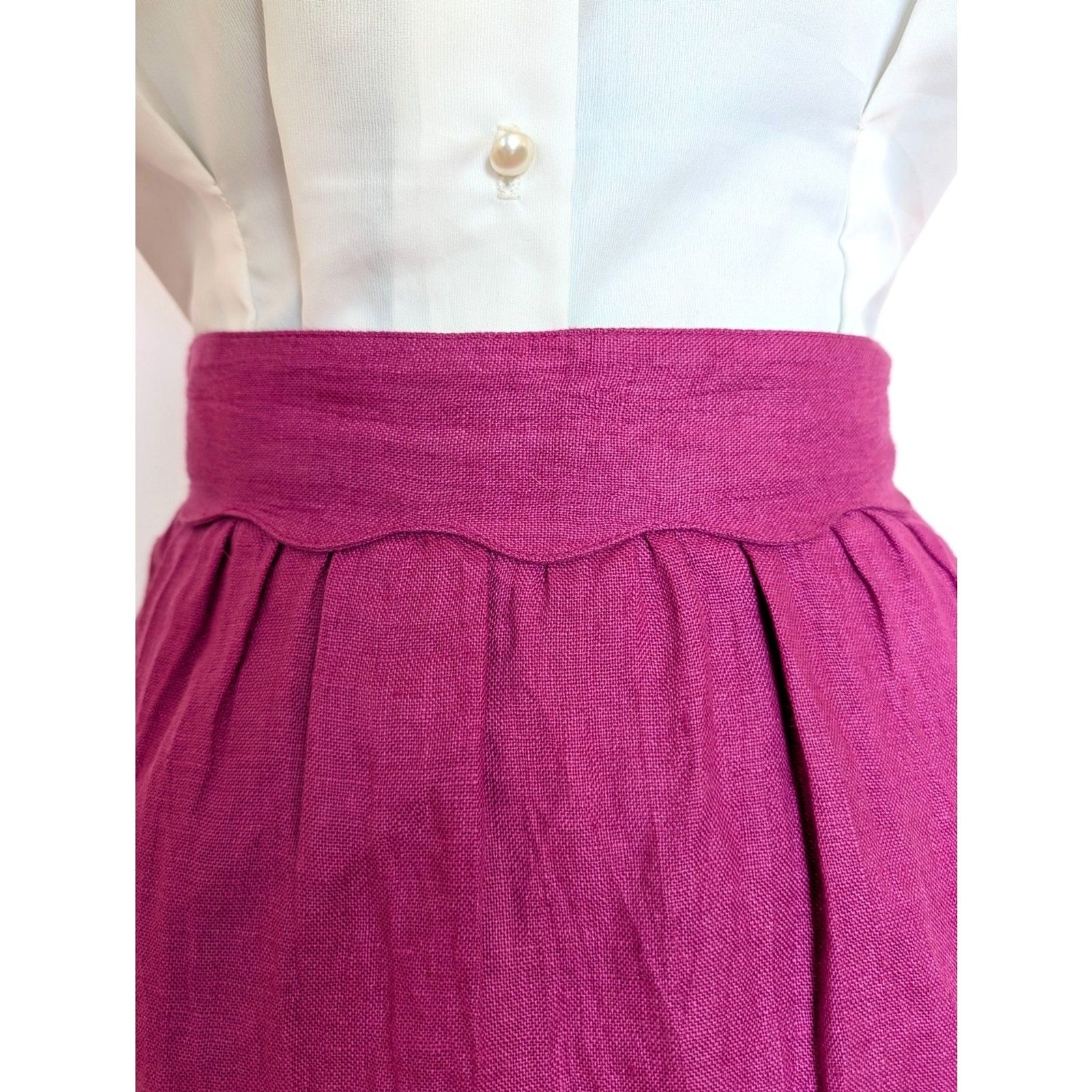 VTG 80s Does 50s Umberto Ginocchietti Italian Pink/Magenta Linen Pencil Skirt/XS