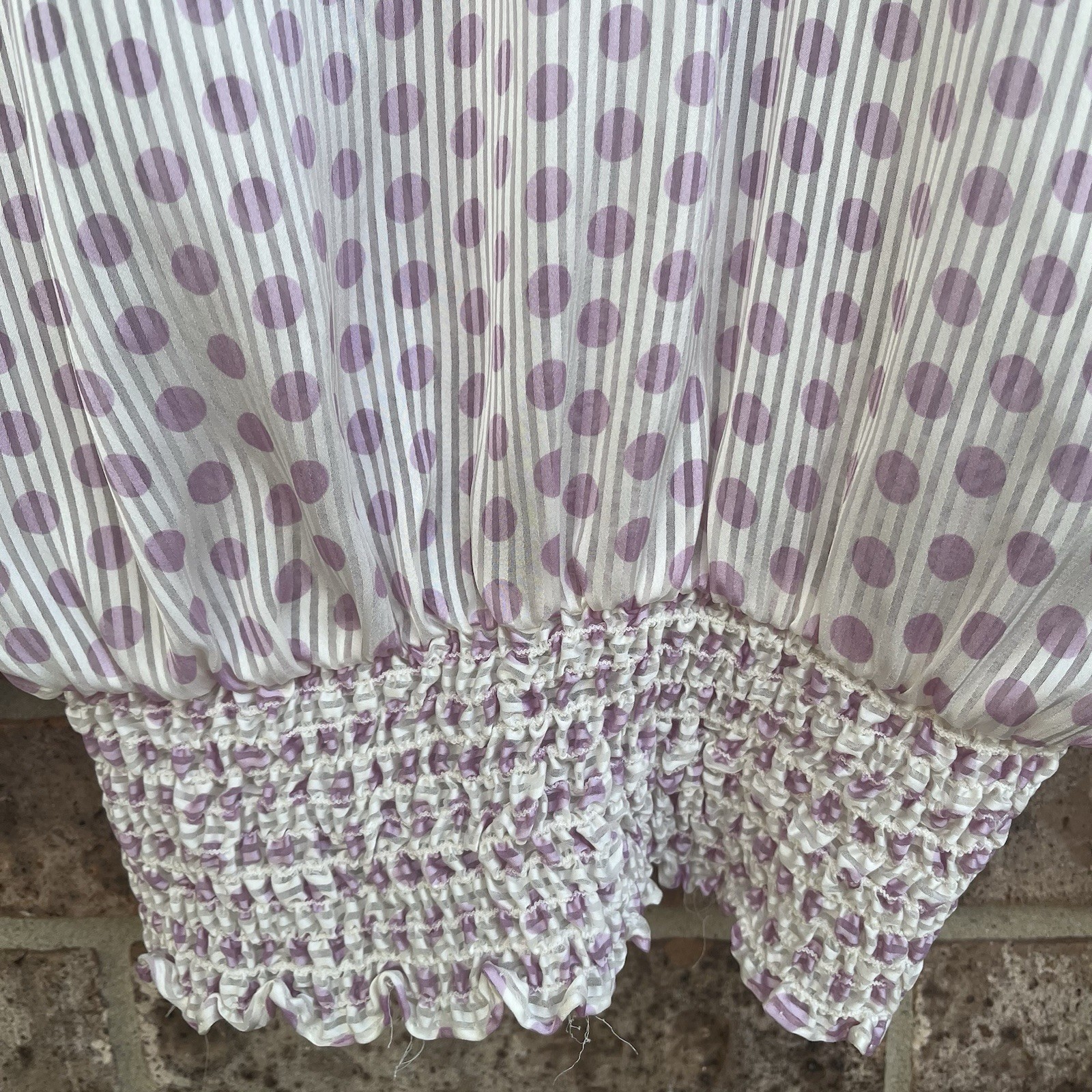 Susan Freis Vintage 80s Sheer Ruffled Boho Blouson Top Pink Polka Dot Small USA