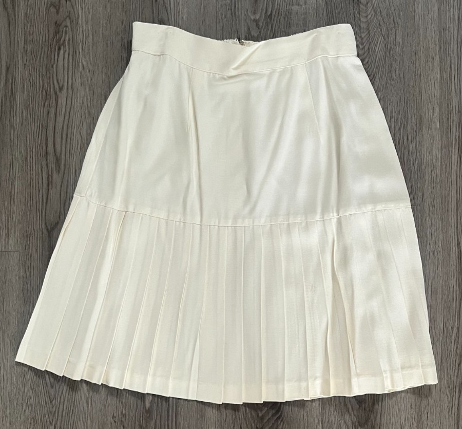 Vintage Pleated Midi Skirt Cream Off White Preppy Academic Size 14