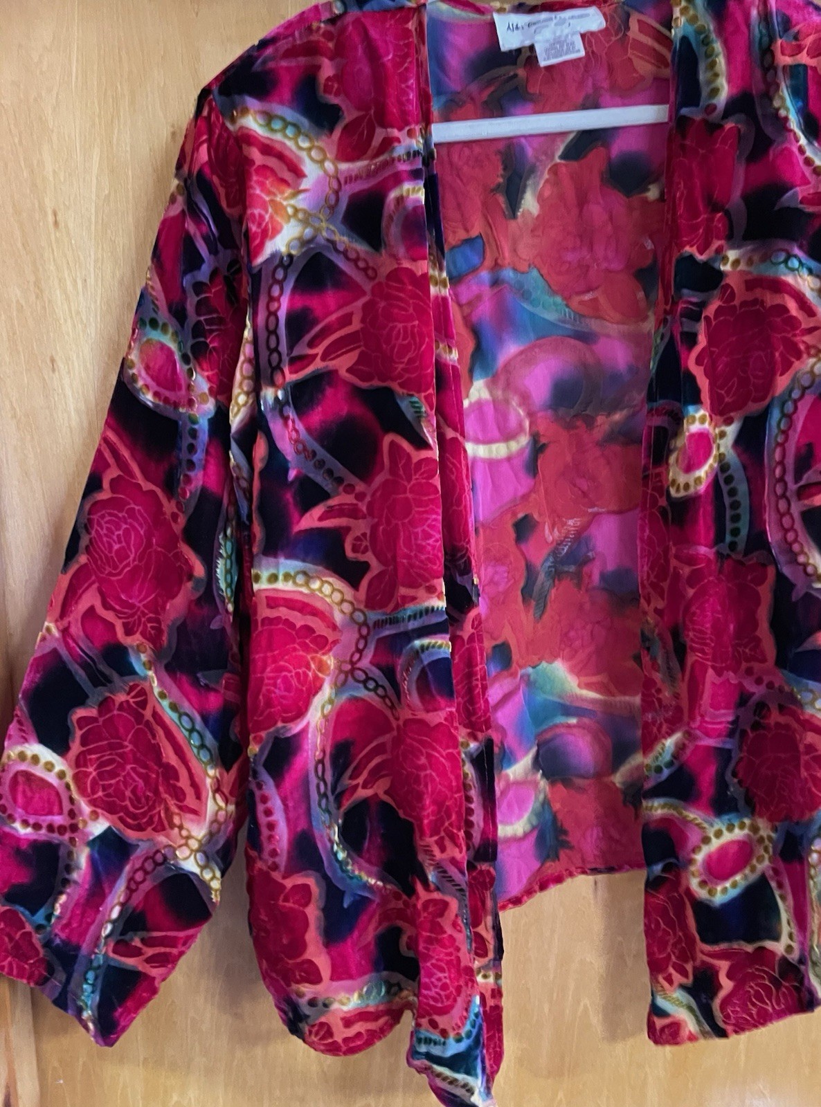 Vintage ALIKI YAMANI CREATIONS, XL, Silk Rayon Cardigan, Burn Out Velvet, EUC