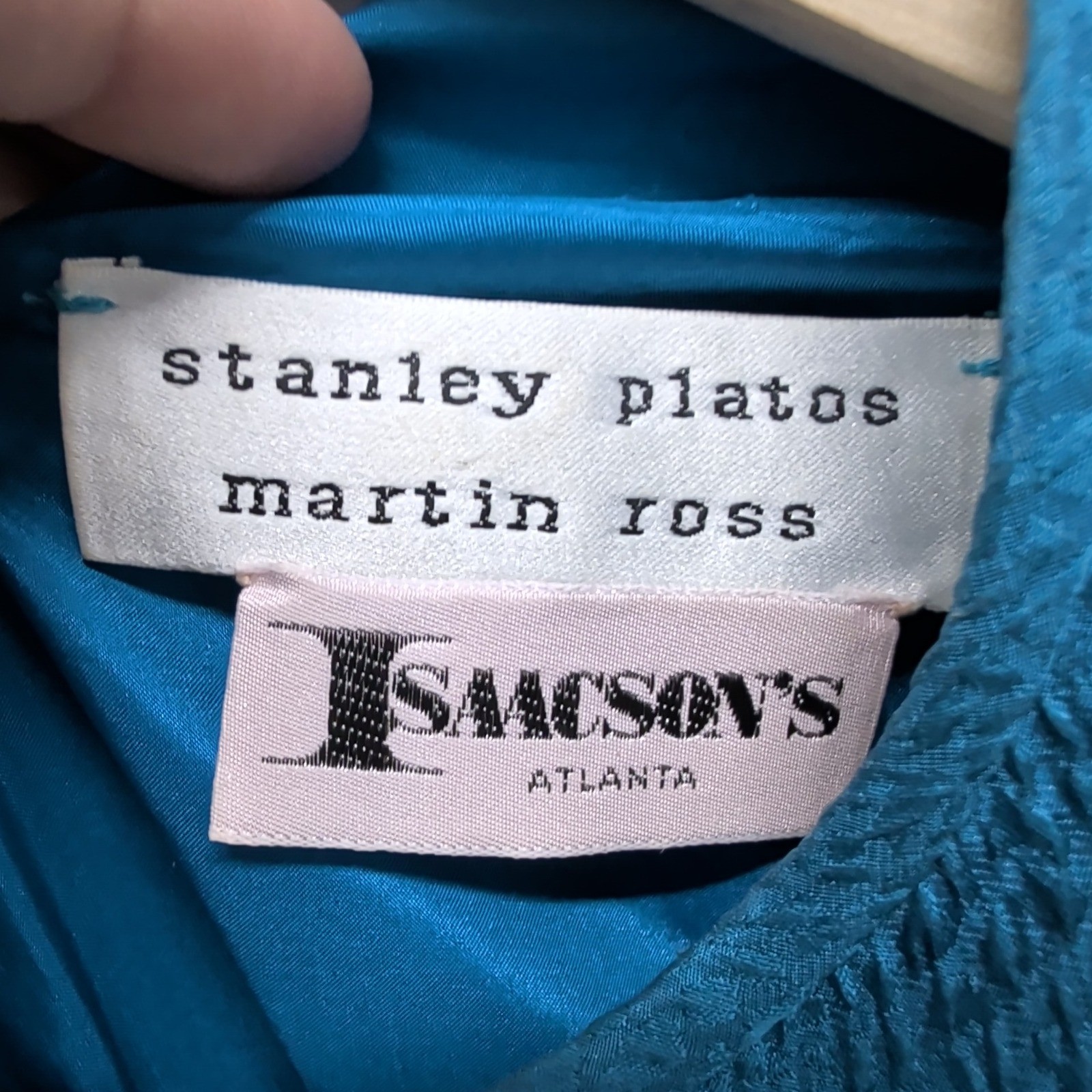 Stanley Platos Martin Ross Size 12 Womens Teal Blue Jacquard Vintage 80s Dress