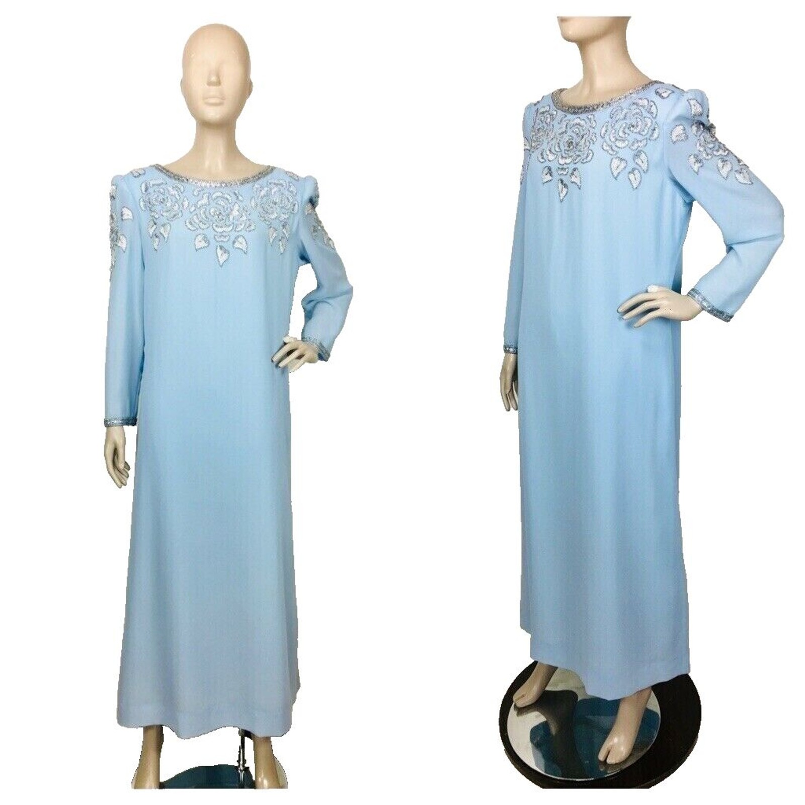 Vintage 60s Victoria Royal Ltd British Crown Full Length Beaded Silk Gown
