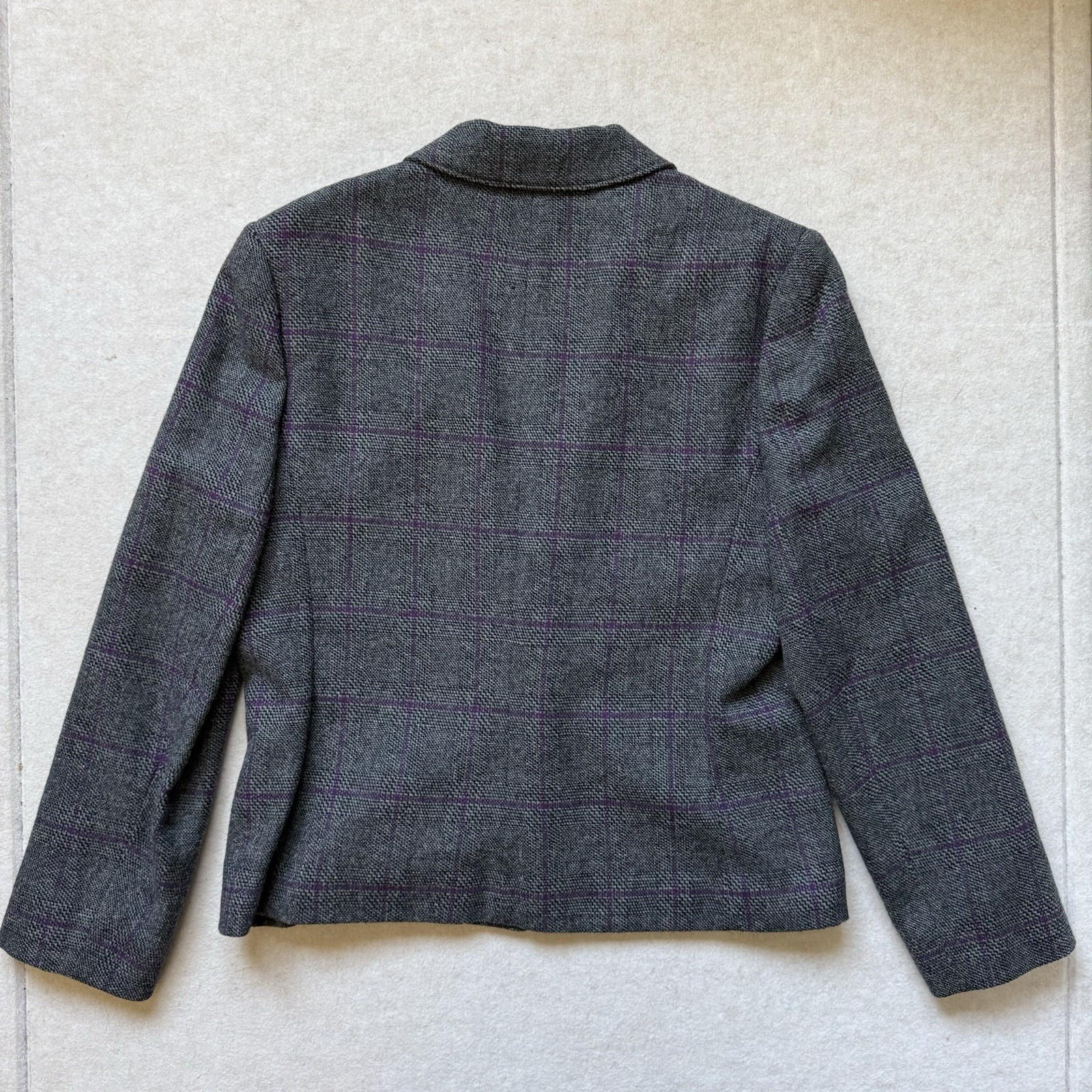 Pendleton Pure Virgin Wool Blazer Size 12 M/L Gray Purple Plaid Single Button