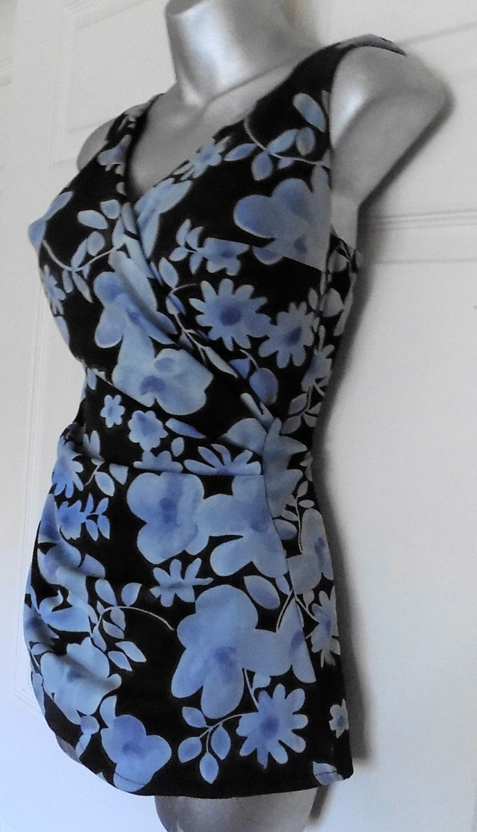 Vintage Roxanne Perfection fit Swimsuit Blue Black Floral 16/38