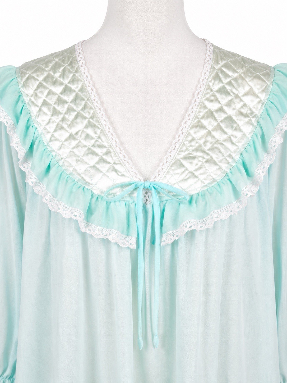 VTG 1980s Erica-Loren Granny Gown Light Mint Green Quilted Yoke Medium